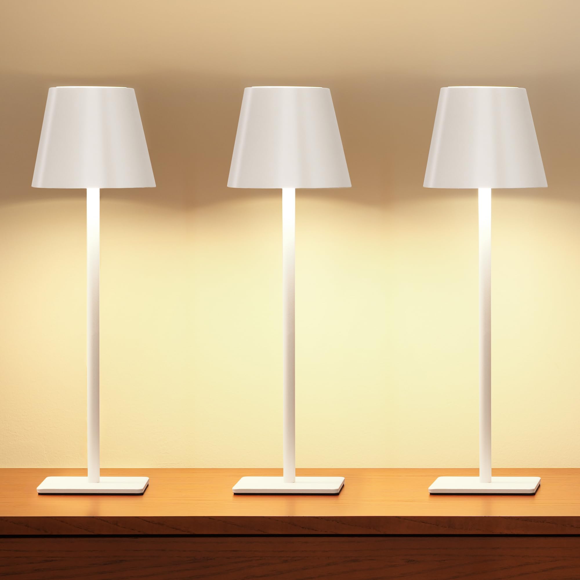 UME 3 Pack Cordless Table Lamp, Battery Operated Lamp - Portable Waterproof Rechargeable Table Lamp w/ 3 Color Temps & Stepless Dimming for Dinner, Desk, Cafe, Outdoor (Gold)